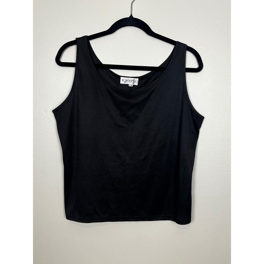 Kaktus Women Black Scoop Neck Tank Top Sleeveless Basic Layering Shell L/XL
